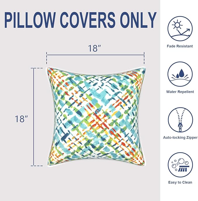 Outdoor Throw Pillow Covers Pack of 2, Decorative Water Repellent Square Pillow Cases 18x18 Inch, Patio Pillowcases for Home Patio Furniture Use, Acapa Opal Geometric