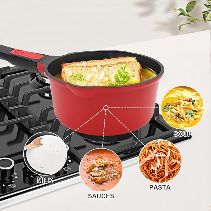 Nonstick Saucepan with Lid, 2.3 Quart Sauce Pan Milk Pot with Detachable Handle, Nonstick Sauce Pot Compatible for All Stoves, Oven Safe