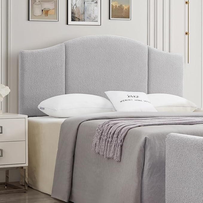 24KF Middle Century Upholstered Foldable Queen Headboard, Modern Boucle Teddy Fabric