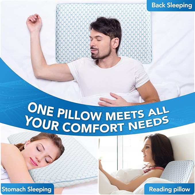 Thin Pillow for Sleeping, Cooling Gel Flat Pillow for Stomach and Back Sleepers, Ultra Slim Stomach Sleeping Pillows for Shoulder Neck Pain Relief, Low Profile Memory Foam Pillows 2.25-inches