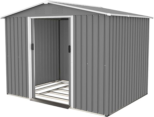 8x6ft Outdoor Metal Storage Shed with Sliding Door, Heavy-Duty Weather Resistant Steel Garden Shed