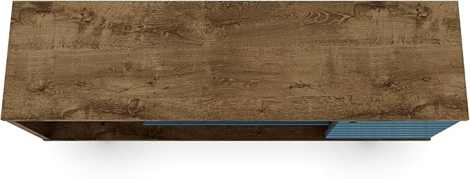Manhattan Comfort Liberty Mid Century Modern TV Stand for Televisions up to 50 Inches, Bedroom and Living Room Entertainment Center with Storage, Shelves, and Cabinet, 53" Wide, Rustic Brown/Aqua