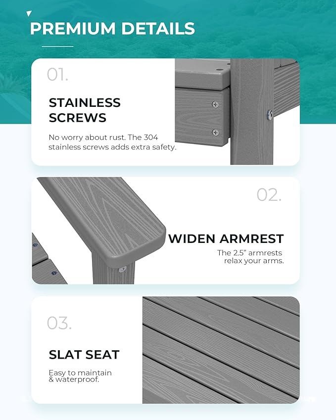 SERWALL 8-Piece Patio Dining Sets with 15FT Double Side Patio Umbrella, Outdoor HDPE Dining Furniture Set with Umbrella Hole Cut-Out Table and 6 Chairs, Gray（Umbreall Base not Included）