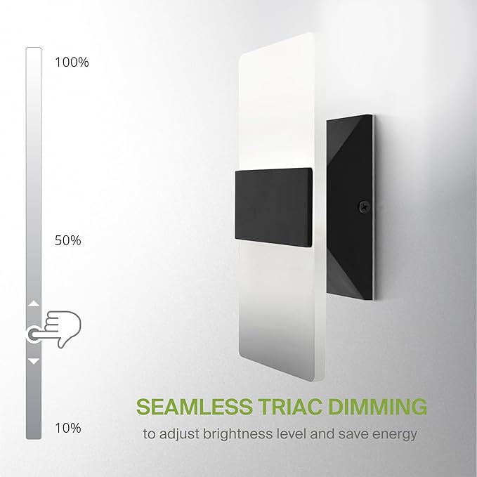 ASD 8 Inch LED Indoor Wall Sconce - Modern Interior 10W 120V 2700K-5000K Adjustable Dimmable Wall Mounted Light Fixtures, Acrylic Glass Wall Lights for Stairway, Hallway - ETL, Matte Black
