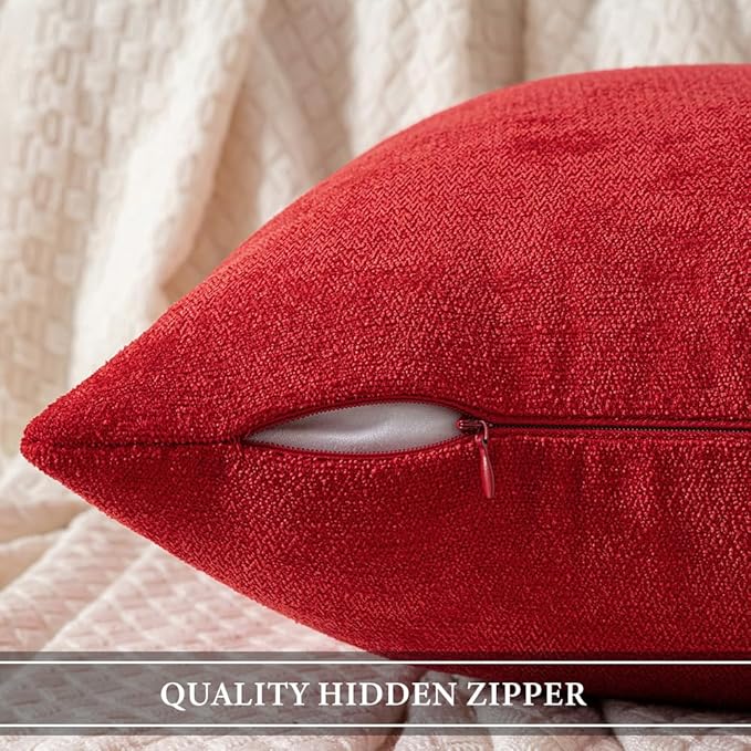 MIULEE Pack of 2 Red Decorative Pillow Covers 16x16 Inch Soft Chenille Couch Throw Pillows Farmhouse Cushion Covers for Home Decor Sofa Bedroom Living Room