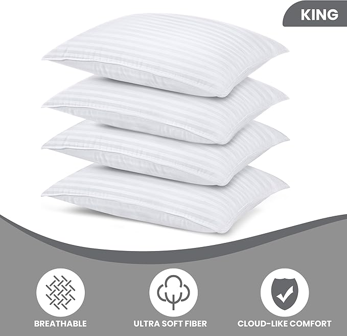 Utopia Bedding Bed Pillows for Sleeping King Size (White), Set of 4, Cooling Hotel Quality, for Back, Stomach or Side Sleepers