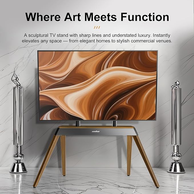 unho Art TV Floor Stand for 40 55 65 75 85 86 Inch TVs, Heavy Duty TV Stand Mount with Large Wood Entertainment Shelf, Modern tv Stands for Living Room Bedroom Up to 198 lbs