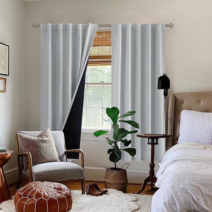 BGment Light Grey 100% Blackout Curtains 72 Inches Long with Reducing Noise Liner, Rod Pocket and Back Tab Double Layer Full Room Darkening Window Curtain for Bedroom, 2 Panels, Each 42 x 72 Inch