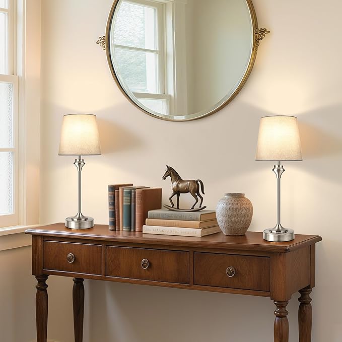 NIORSUN Portables Cordless Table Lamp,Flaxen Fabric Shade Battery Operated Lamp,5200mAh Bedside Table Lamp with Warm White,3 Way Dimmable Touch Desk Lamp for Bedroom Living Room Restaurant (Silver)