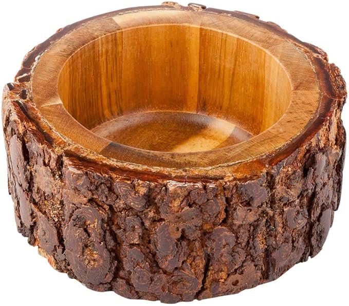Restaurantware-10 Ounce Wood Serving Bowl, 1 Small Rustic Wood Bowl - Varnished With Bark Edges, Round, Natural Acacia Wood Soup Bowl, For Appetizers, Salads, Entrees