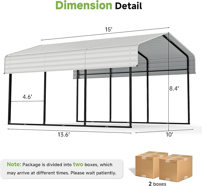 Real Relax 10×15FT Heavy Duty Carport, Metal Car Port Multi-Use Outdoor Storage Cars, Boats, Trucks, Galvanized Metal Roof, Cream White