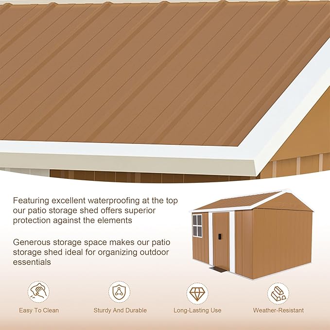 8x10 FT Outdoor Storage Shed, Metal Tool Storage with Updated Frame Structure, Vertical Outside Storage Building, Ventilation, Sloped Roof, Metal Garden Shed for Backyard, Lawn, Patio (8x10 FT)