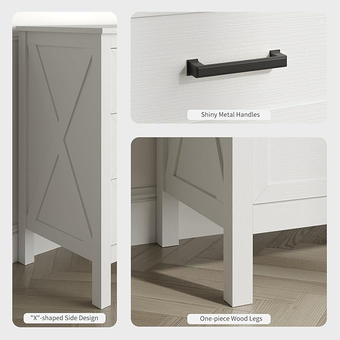 Farmhouse 9 Drawers Dresser for Bedroom, Wood Rustic Wide Dressers with Metal Handles, Wood Chest for Bedroom, Hallway, Entryway, White