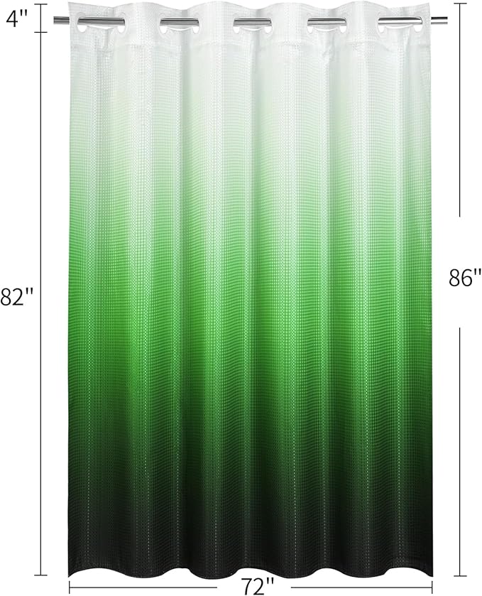 MitoVilla No Hooks Needed Extra Long Shower Curtain with Snap-in Liner, 86 inch XL Emerald Green Ombre Heavyweight Waffle Fabric Cloth Shower Curtains for Modern Luxury Hotel & Spa Bathroom Decor