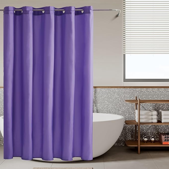 Furlinic No Hook Extra Long Shower Curtain 96 Length,Wahable Fabric Bathroom Curtains with 10 Plastic Built-in Grommets,Hotel Quality Waterproof,Purple,78x96 Inch.