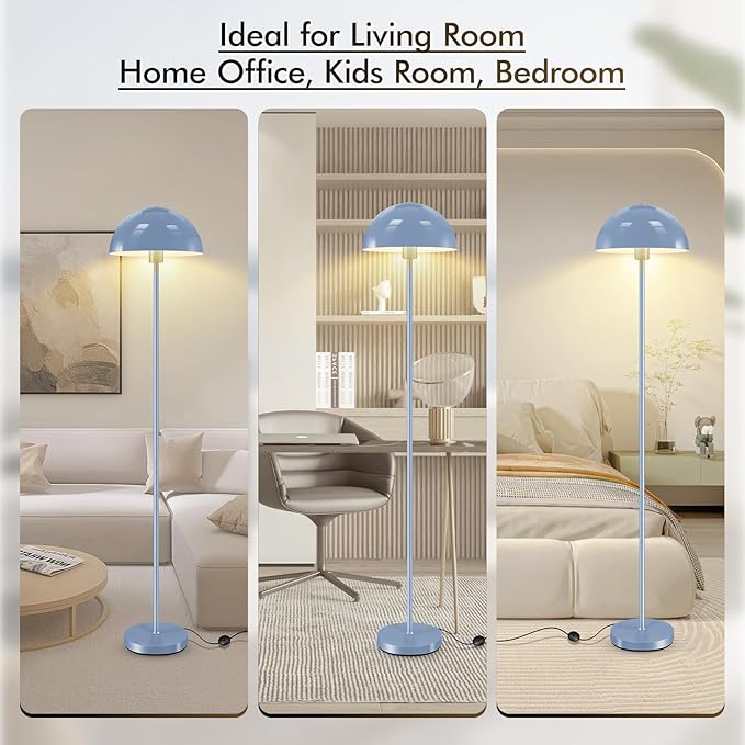 Floor Lamp, Industrial Blue Floor Lamps for Living Room, 65.6in Standing Lamp, Retro Mushroom Dome Shade, Whole Metal, E26 Socket, Mid Century Modern Floor Lamp for Bedroom/Office,No Bulb