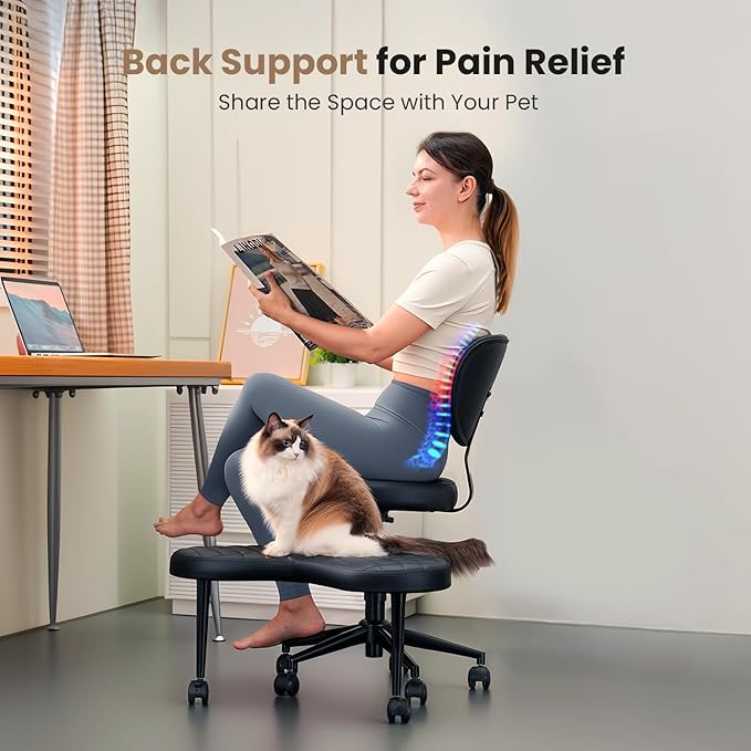 Cross Legged Office Chair, Ergonomic Criss Cross Design, Wide Comfy Desk Seat, ADHD Meditation Chair with Wheels, Adjustable Height Kneeling Chair with Back Support