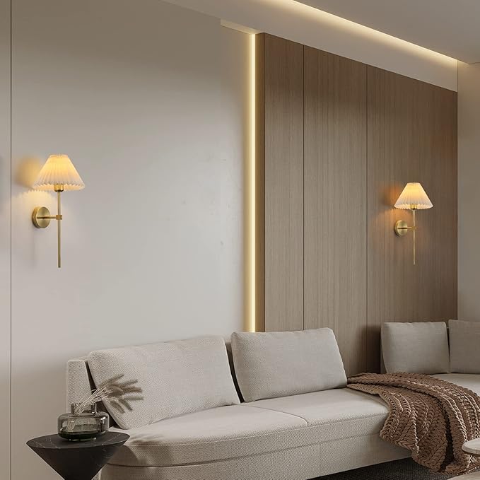 Wall Sconces Sets of 2 White Fabric lampshade Gold Wall Lamp Column Bracket Wall Lighting Bathroom Dresser Hardwired lamp Applicable to Living Room Bedroom Dining Room