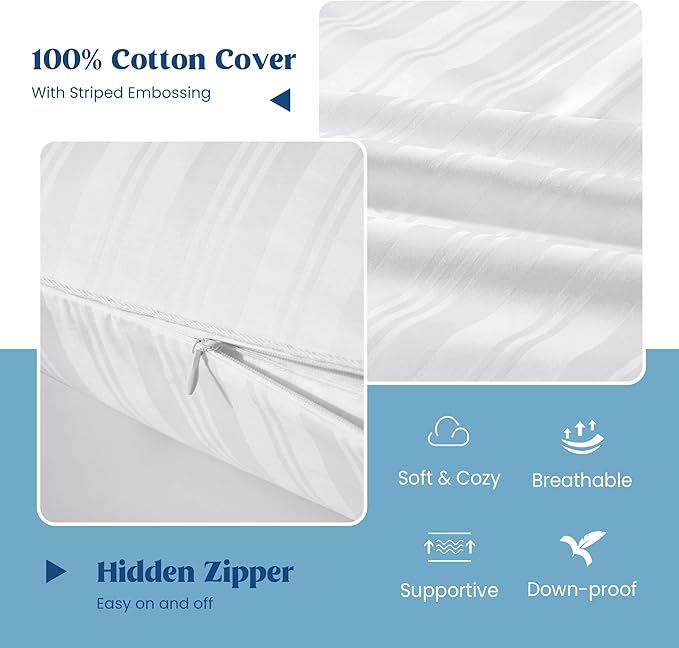 puredown Goose Feather Down Pillows, Embossing Bed Pillows for Sleeping with 2 Outer Protectors, Hotel Standard/Queen Pillows Set of 2 (Pack of 2)