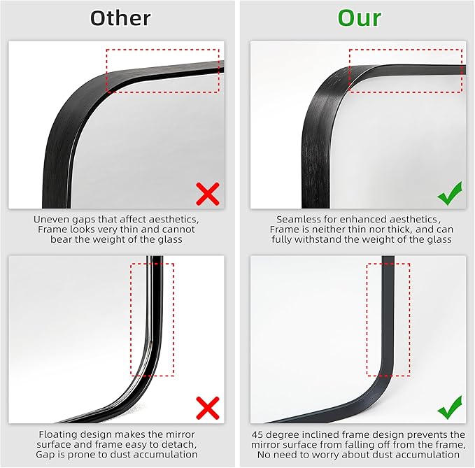 Black Metal Framed Bathroom Mirror for Wall, Brushed Matte Black Rounded Corner Rectangular Bathroom Vanity Mirror, Anti-Rust, Tempered Glass (30" x 36", Black)