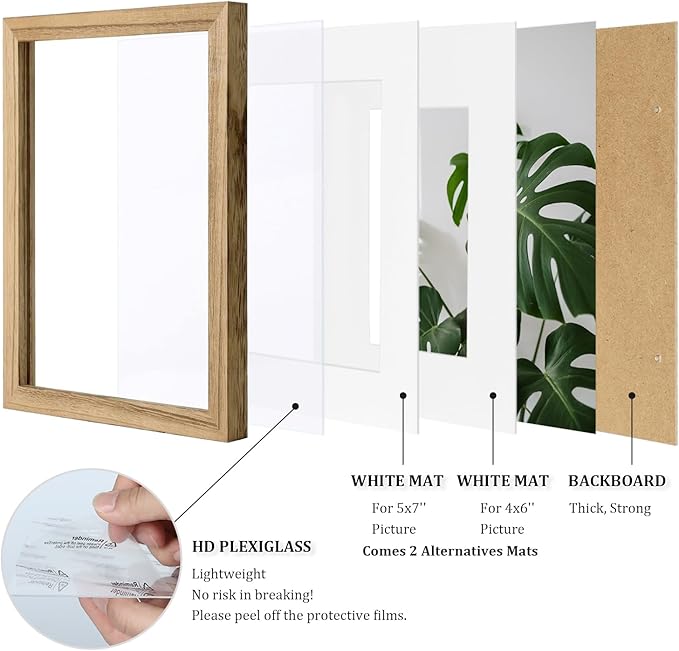 Egofine 8x10 Picture Frame with Plexiglass, Display Pictures 4x6/5x7 with Mat or 8x10 Without Mat for Tabletop and Wall Mounting, Carbonized Brown