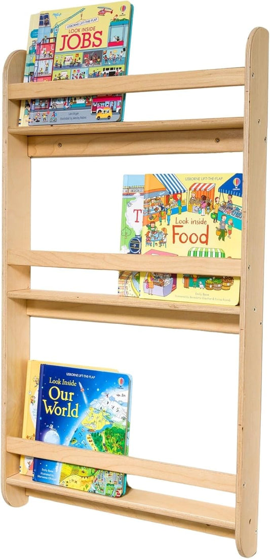 Montessori Wall-Mounted Bookshelf for Toddlers Toy Storage Shelf Organizer for Playroom and Classroom Floor Bookshelves for Kids Room (Natural, L, 3)