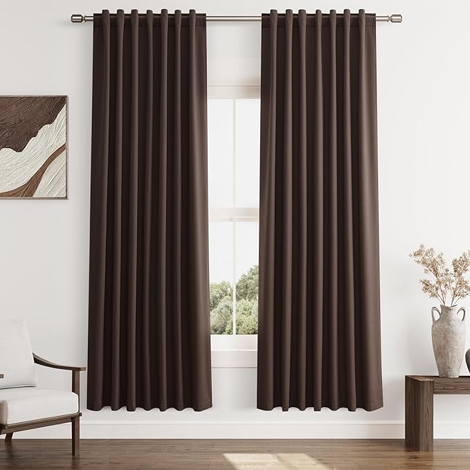 Guken Brown Blackout Curtains 72 Inch Length 2 Panels Set for Living Room Bedroom Back Tab Thermal Insulated 100% Black Out Linen Drapes Room Darkening Window Curtains 52 Inches Width