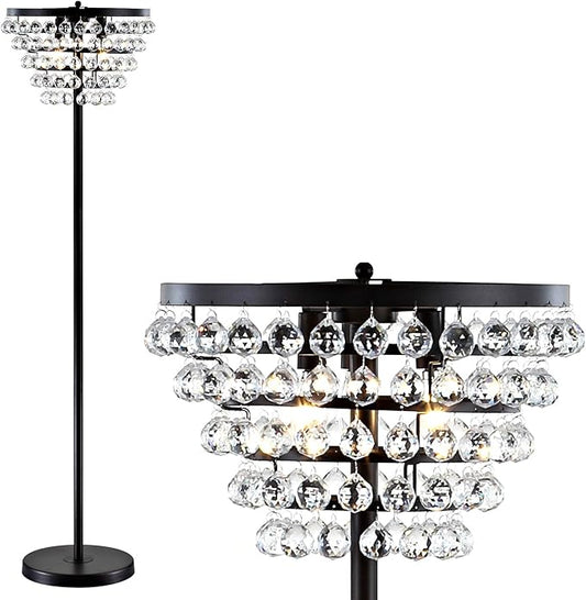 JONATHAN Y JYL9005A Jemma 60" Crystal/Metal LED Floor Lamp, Contemporary, Modern, Transitional, Elegant, Office, Living Room, Family Room, Dining Room, Bedroom, Hallway, Foyer, Bronze/Clear