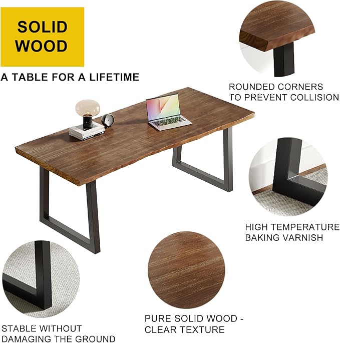 Solid Wood Computer Desk,Rustic Style 55-inch Large Office Desk- Modern Gaming Working for Home Office, Modern Simple Design, Ideal for Study, Writing, Dining