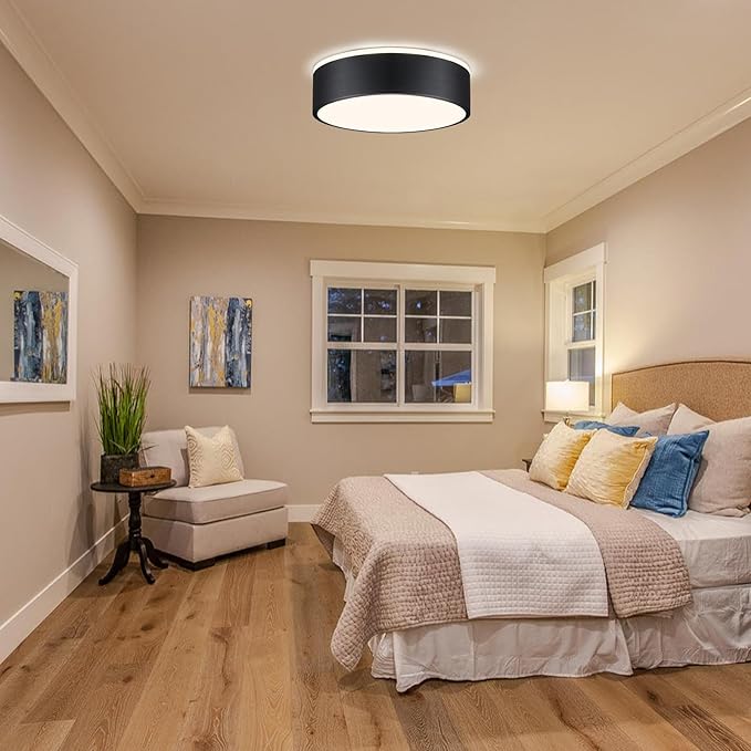 Vikaey Black LED Ceiling Light, Modern Flush Mount Ceiling Light Fixture, Minimalist Round Metal Lighting Fixture Ceiling Lamp for Hallway, Entryway, Bedroom, Balcony, 11.81 Inch