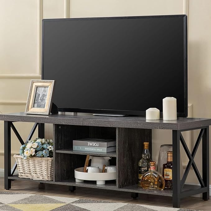 GAZHOME TV Stand for TV up to 65 Inches, TV Cabinet with Open Storage, TV Console Unit with Shelving for Living Room, Entertainment Room, Gray