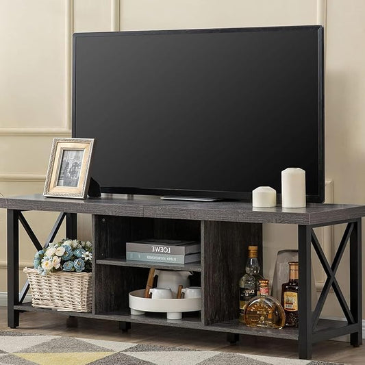 GAZHOME TV Stand for TV up to 65 Inches, TV Cabinet with Open Storage, TV Console Unit with Shelving for Living Room, Entertainment Room, Gray