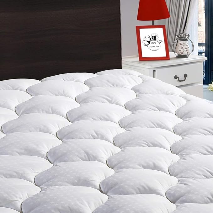 LEISURE TOWN King Mattress Pad Fitted Quilted Cotton Mattress Cover Cooling Soft Pillow Top Mattress Topper with Down Alternative Filling Mattress Protector with 8-21 Deep Pocket (78x80 White)