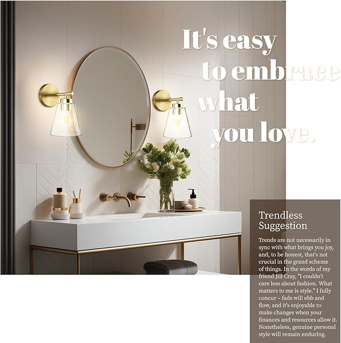 Hamilyeah Gold Wall Sconces Set of 2, Bathroom Sconce Lighting Fixtures, Modern Industrial Sconces Wall Lighting Indoor, Brass Wall Lamps for Bedroom Living Room Kitchen Over Sink Hallway