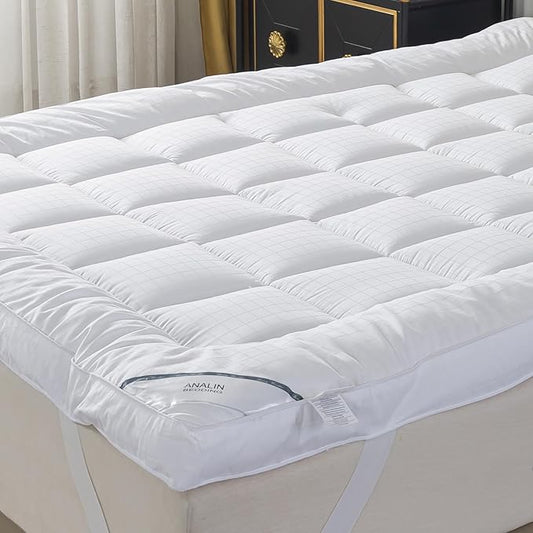 Extra Thick Twin Size Mattress Topper. Cooling Mattress Pad. 100% Cotton Pillow Top, 1400GSM Soft Down Alternative Fill (39x75'')
