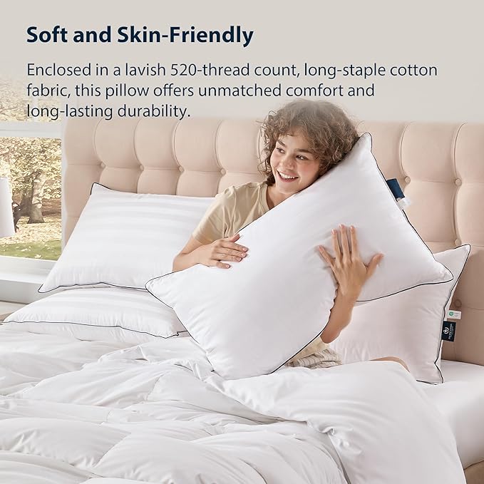 Pacific Coast White Goose Down Pillow, Hotel Bed Pillow for Sleeping, Certified by RDS and Oeko, Suit for Back and Stomach Sleepers, Queen Size