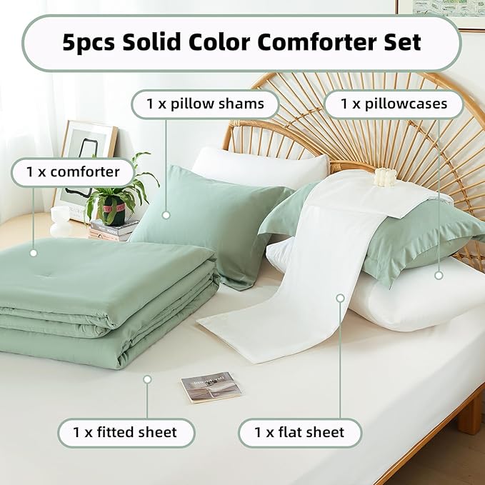 weigelia Twin Comforter Set 5 Pieces Sage Green Comforter Set Bed in a Bag Twin Bedding Set Soft Lightweight Comforters Set with Sheets for All Season