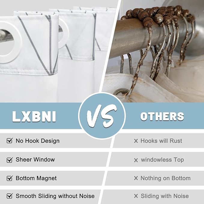 No Hook Geometric Striped Shower Curtain with Snap in Liner Set - Hotel Shower Curtain and Liner Set with See Through Mesh Top Window,Machine Washable, 71x74 INCH- Grey & White Chevron