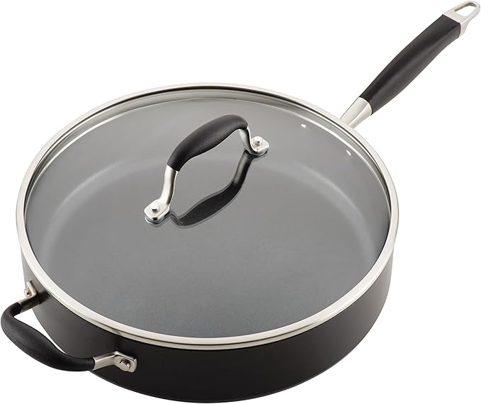 Anolon Advanced Home Hard Anodized Nonstick Sauté Pan with Helper Handle and Lid, 5 Quart - Onyx