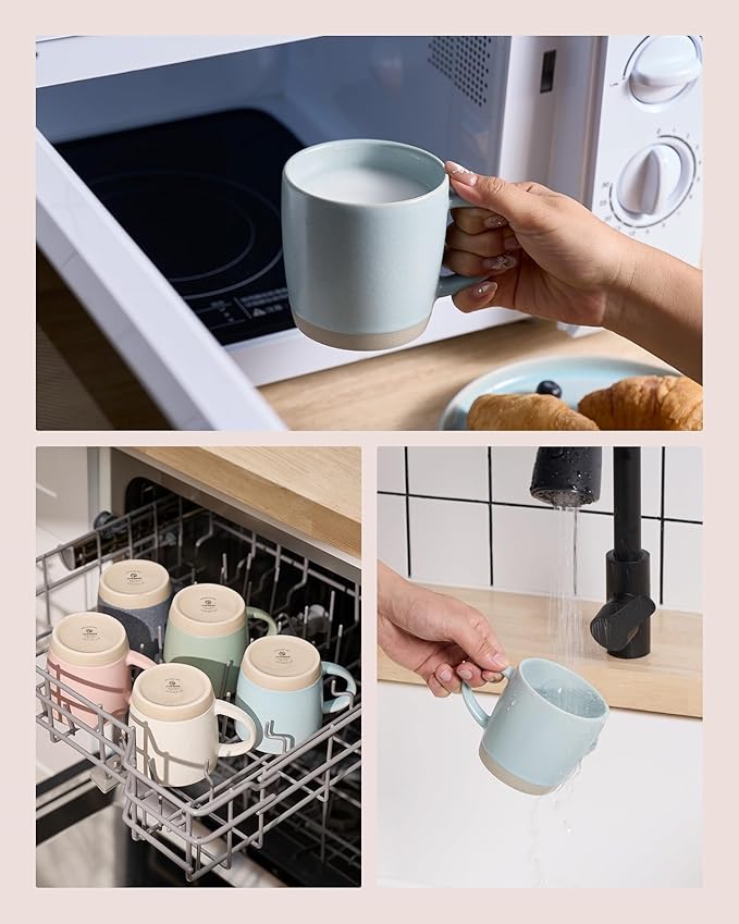 famiware Coffee Mugs Set of 6, Milkyway 13 oz Mug Set, Ceramic Cup Set with Handle for Coffee, Tea, Cocoa, Milk, Light Blue