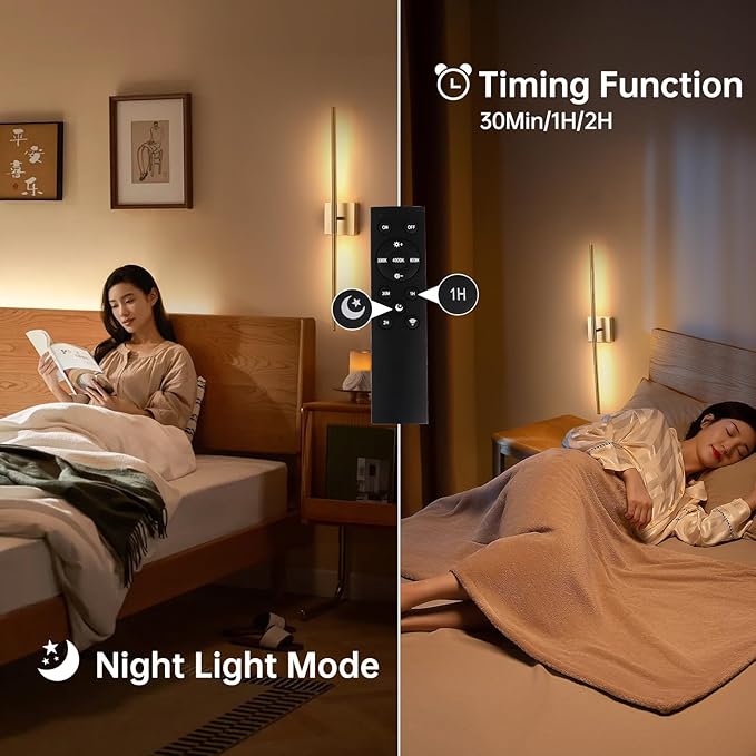 Battery Operated Wall Sconce Set of 2, 10400mAh Rechargeable Wall Sconces, 3000K-6000K Dimmable, 350°Rotate, Indoor Wall Lights for Bedroom Living Room Bathroom, Gold, 31.5 Inch