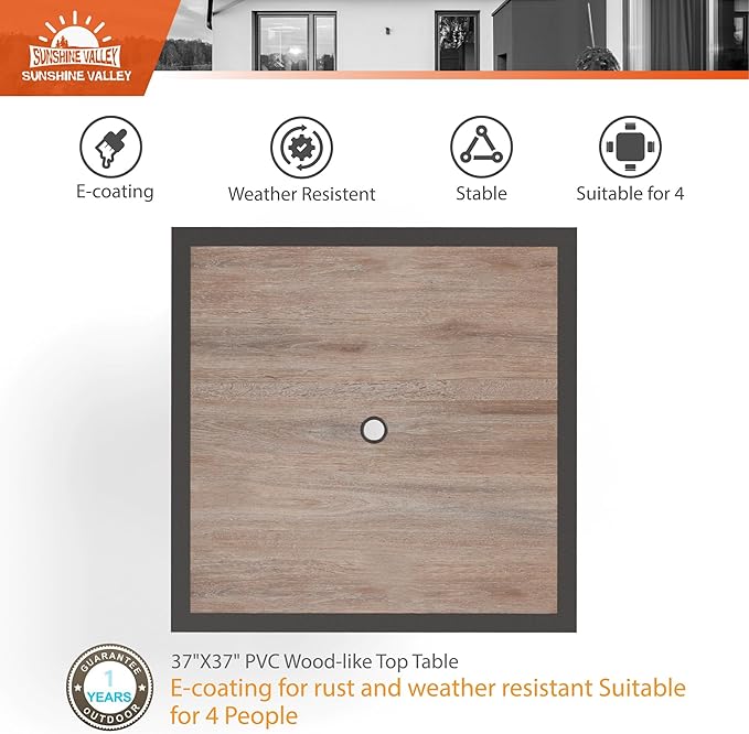 5 Pieces Patio Dining Sets for 4 Person, Outdoor Table and Chairs Set with Wood-Like Patio Dining Table(1.57" Hole) & 4 Textilene Patio Dining Chairs, Outdoor Dining Sets for Deck