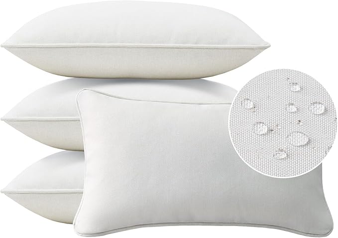 Decorative Outdoor Water Repellent Throw Pillows with Inserts, Set of 4, 20" x12" Pillows for Patio, Backyard, Bed, Couch, and Patio Furniture, Linen