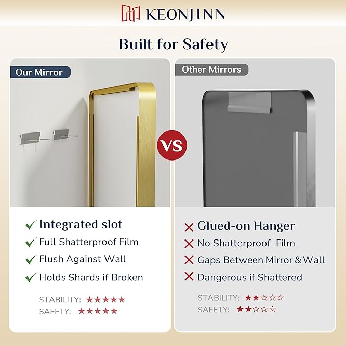 Keonjinn Gold Bathroom Mirrors for Over Sink, 40” x 30” Brushed Brass Mirror, Large Rounded Rectangle Gold Vanity Mirror with Metal Frame, HD Tempered Glass Modern Wall Mirror(Horizontal/Vertical)