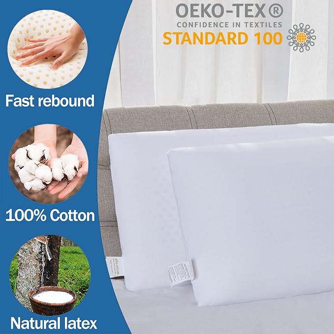 Talalay 100% Natural Premium Latex Pillow,Bed Pillow for Sleeping with Removable Cotton Cover, Helps Relieve Pressure, Breathable, Pressure Relief, Durable, Best Gift (Queen Size)