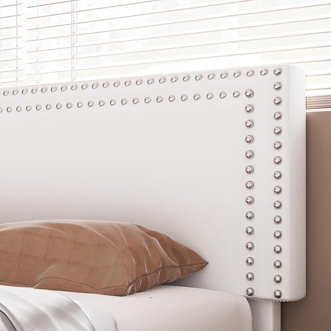 VECELO Queen Size Bed Frame with Adjustable Upholstered Headboard, Wooden Slats Platform, Noise-Free Design, Easy Assembly