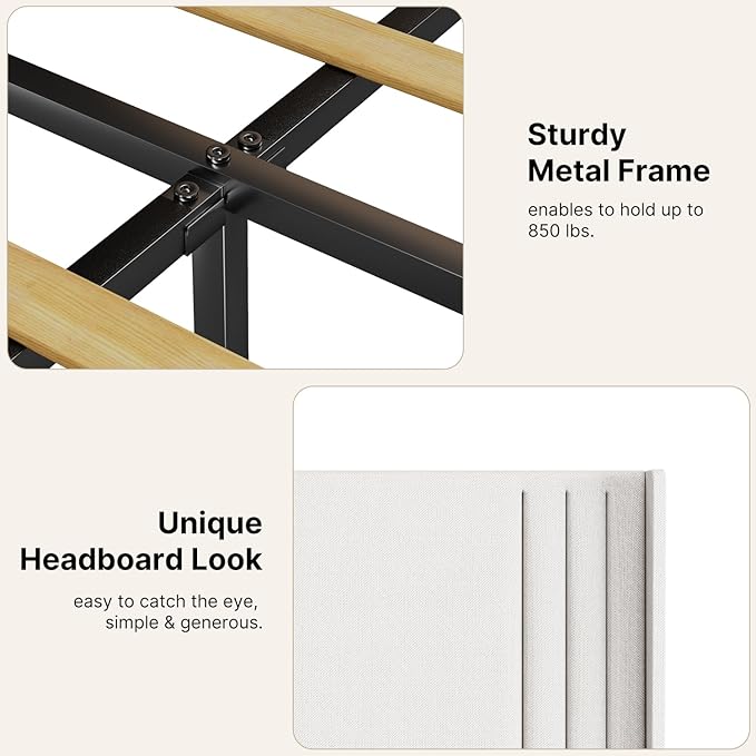 Gizoon Queen Bed Frame with Wingback Headboard, Upholstered Platform Bed with Modern Geometric Headboard, Wooden Slats, Noise-Free, No Box Spring Needed