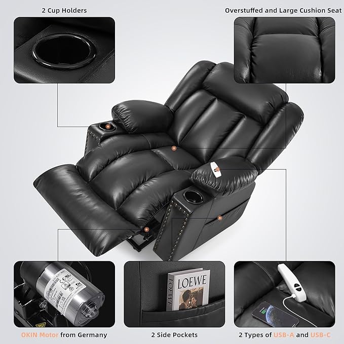 Small Power Lift Chairs Recliners for Petite Elderly, 3 Position Lift Recliner Chair for Small Space, Heating and Massage, USB-A USB-C, Cup Holder, Side Pocket Black