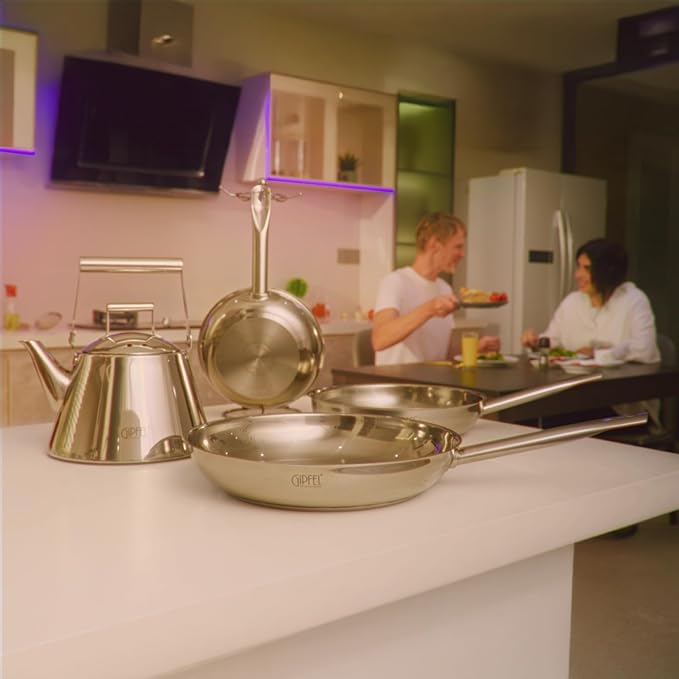 3 Piece Stainless Steel Frying Pan Set 8, 10, 12 Inch - Tri Ply Stainless Steel Skillet Healthy Cookware - Fry Pans for Induction Gas Electric Ceramic Stove & Oven Safe