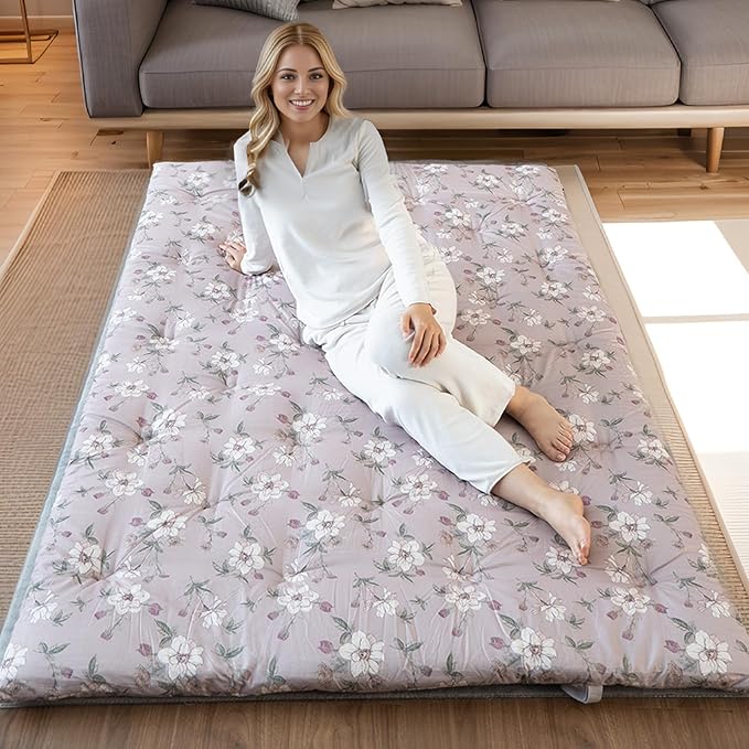 Syrinx Japanese Floor Futon Mattress, Foldable Tatami Sleeping Pad for Adults & Kids, Roll-Up Floor Bed or Bench Cushion